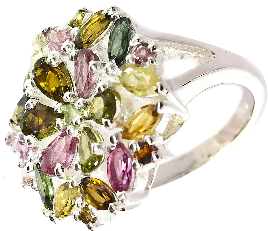 Faceted Mixed Tourmaline Sterling Silver Ring