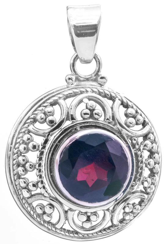 Faceted Garnet Sterling Silver Pendant