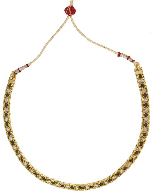 Polki and Cut Glass Copper Alloy Black Choker Necklace