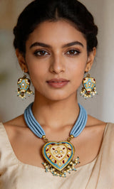 Sky Blue Meenakari Lacquer Necklace and Earrings Set
