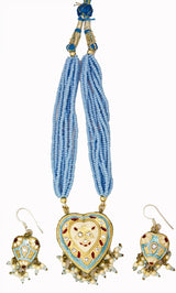 Sky Blue Meenakari Lacquer Necklace and Earrings Set
