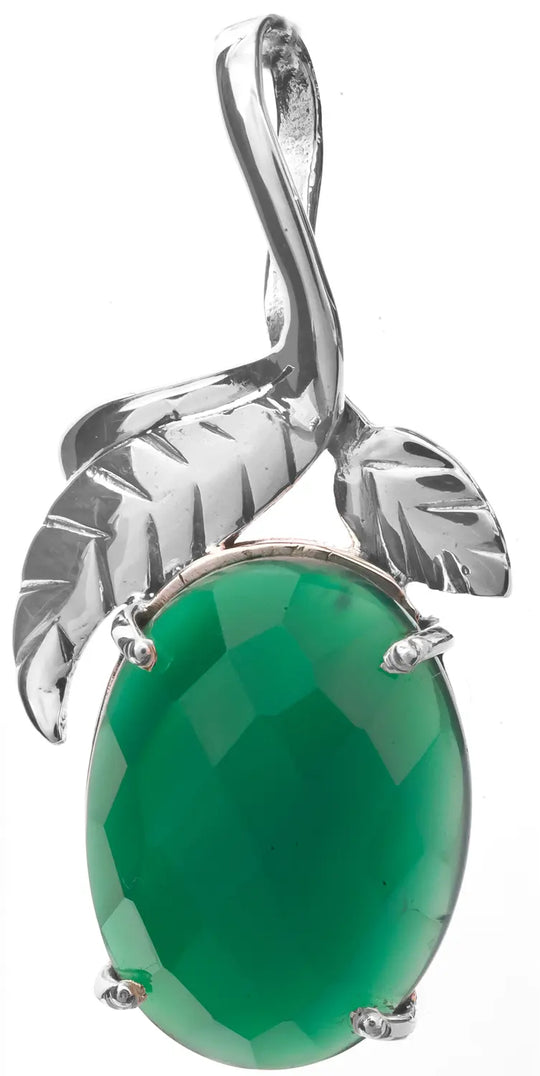 Faceted Green Onyx Sterling Silver Pendant