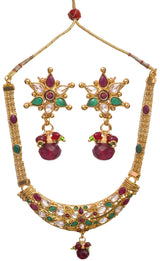 Ruby and Emerald Cut Glass Copper Alloy Necklace Set
