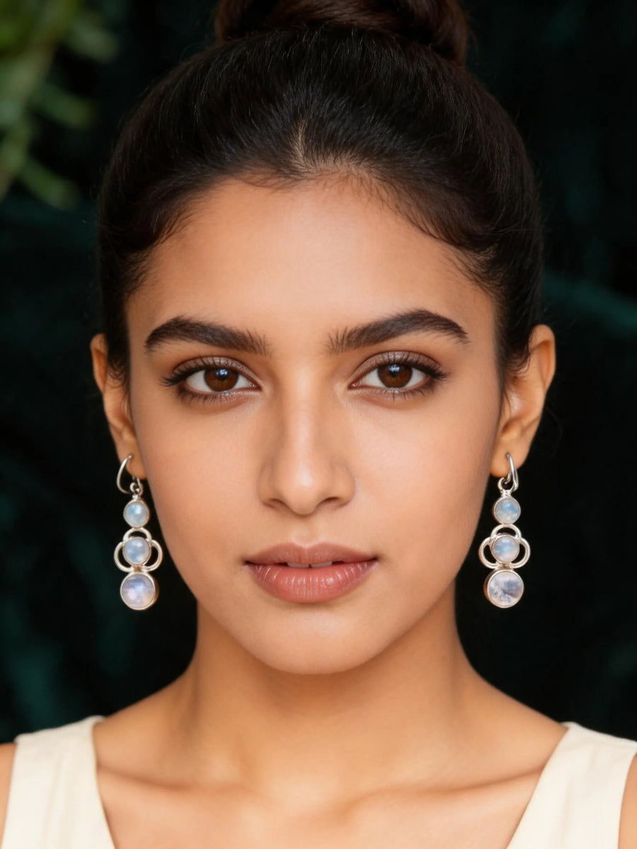 Moonstone and Pearl Sterling Silver Drop Earrings