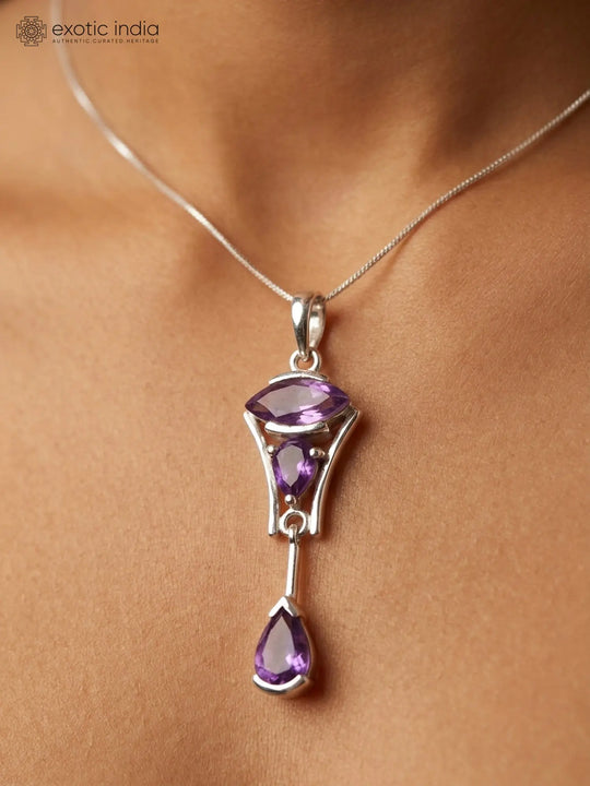 Amethyst, Blue Topaz and Citrine Faceted Sterling Silver Pendant