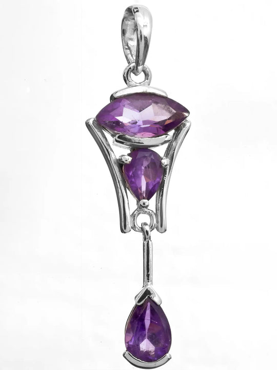 Amethyst, Blue Topaz and Citrine Faceted Sterling Silver Pendant