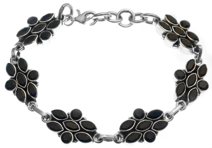 Black Spinel Faceted Sterling Silver Bracelet