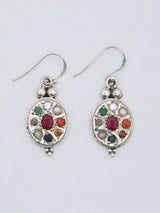 Navaratna Sterling Silver Oval Dangle Earrings