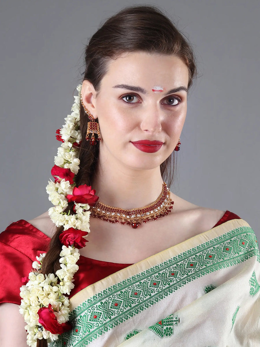 Cut Glass Faux Ruby Copper Alloy Necklace Set