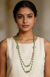 Faceted Green Chalcedony and Prehnite Sterling Silver Necklace