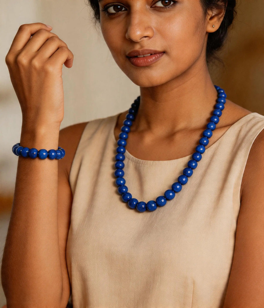 Blue Meenakari Necklace and Stretch Bracelet Set