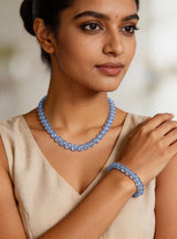 Faceted Blue Stone Necklace and Stretch Bracelet Set