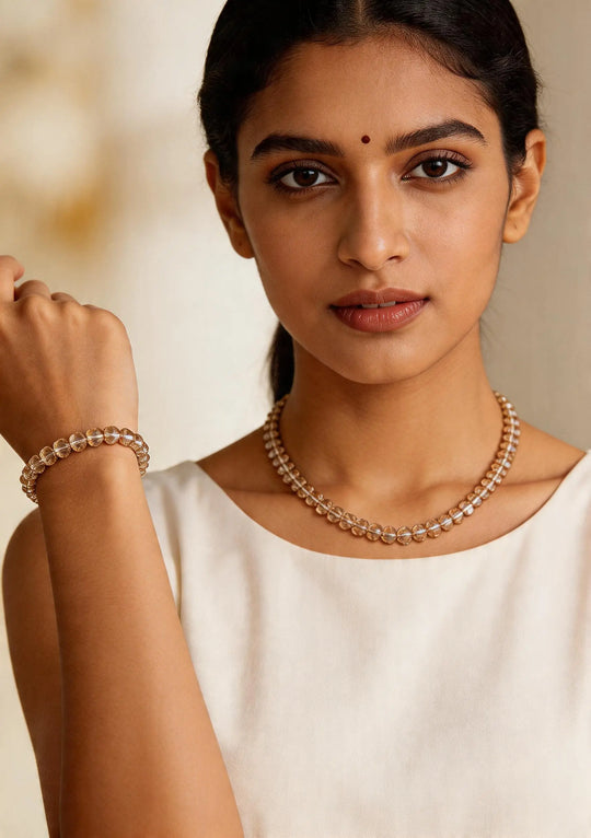 Warm Brown Beaded Stretch Bracelet and Necklace Set