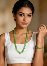 Faceted Green Stone Necklace and Stretch Bracelet Set
