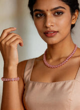 Faceted Ash Rose Quartz Necklace and Stretch Bracelet Set