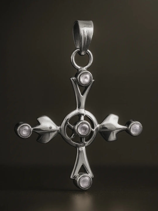Rainbow Moonstone Cross Sterling Silver Pendant