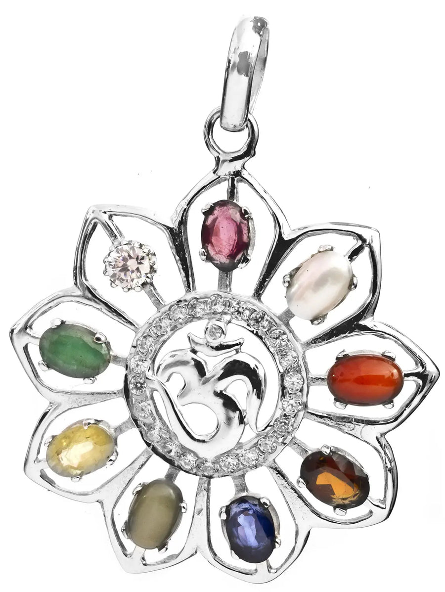Navaratna Om Sterling Silver Pendant