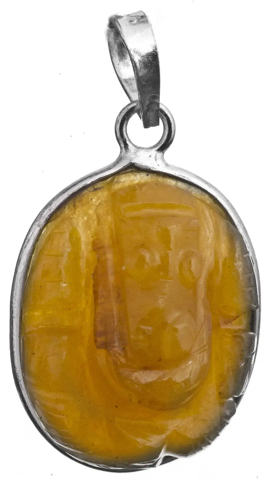Carved Citrine Ganesha Sterling Silver Pendant