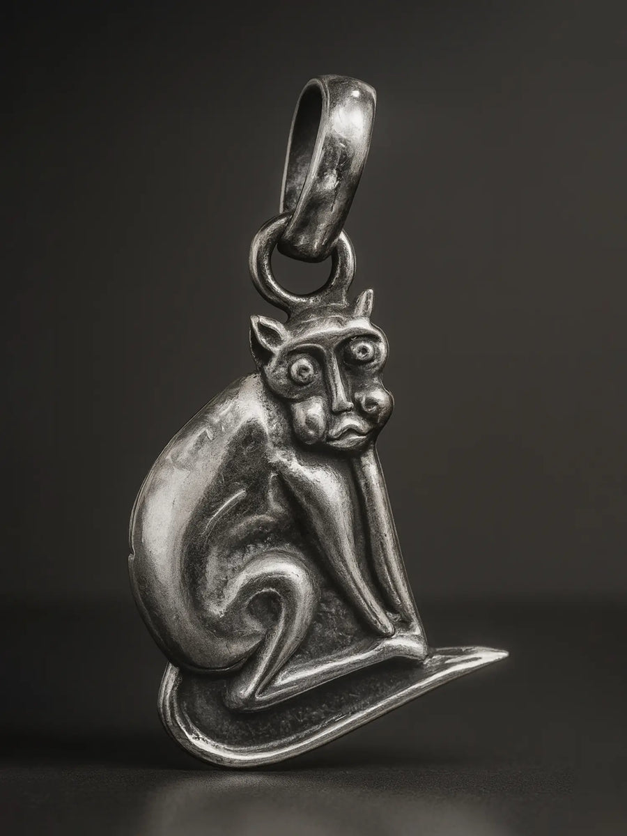 Oxidised Sterling Silver Cat Motif Pendant