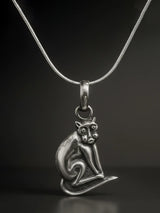 Oxidised Sterling Silver Cat Motif Pendant