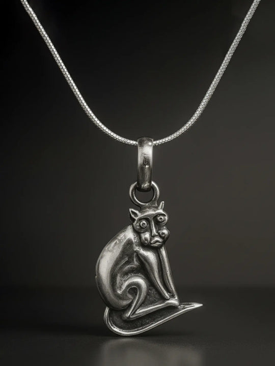 Oxidised Sterling Silver Cat Motif Pendant