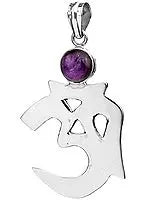 Om Sterling Silver Pendant with Faceted Gemstone