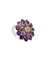 Amethyst Garnet and Citrine Flower Sterling Silver Ring
