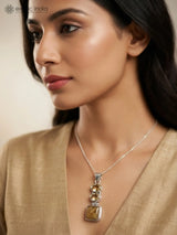 Faceted Citrine and Jasper Sterling Silver Pendant