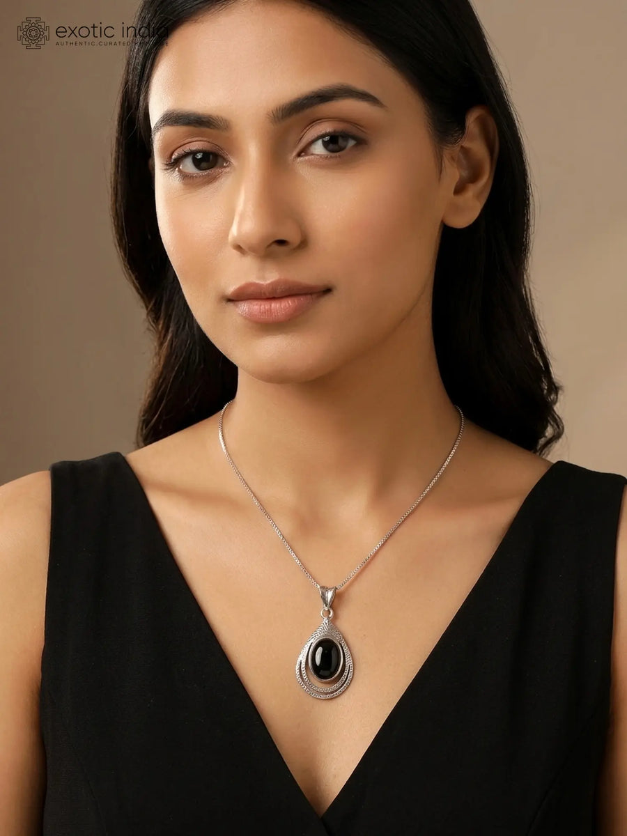 Rainbow Moonstone, Black Onyx and Rose Quartz Silver Pendant