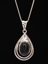 Rainbow Moonstone, Black Onyx and Rose Quartz Silver Pendant