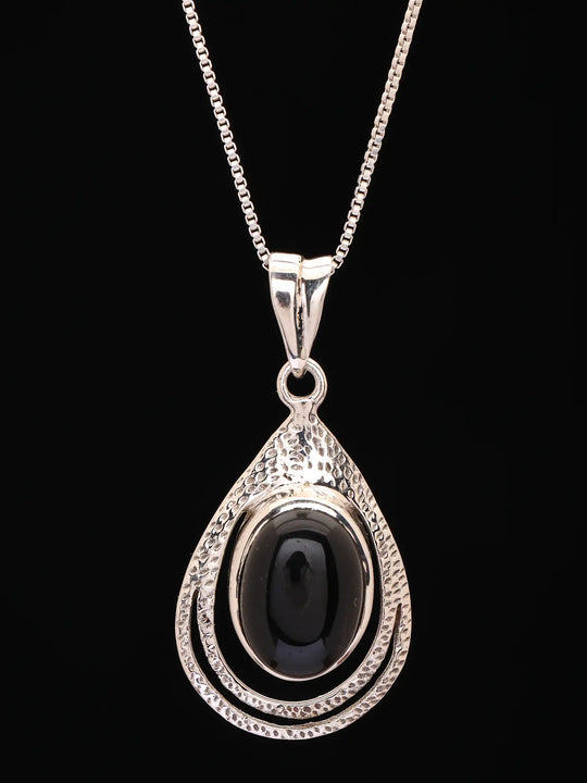 Rainbow Moonstone, Black Onyx and Rose Quartz Silver Pendant