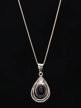Rainbow Moonstone, Black Onyx and Rose Quartz Silver Pendant