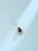 Rainbow Moonstone, Black Onyx and Rose Quartz Silver Pendant