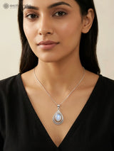 Rainbow Moonstone, Black Onyx and Rose Quartz Silver Pendant