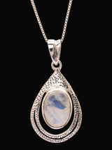 Rainbow Moonstone, Black Onyx and Rose Quartz Silver Pendant