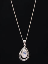 Rainbow Moonstone, Black Onyx and Rose Quartz Silver Pendant