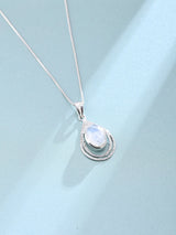 Rainbow Moonstone, Black Onyx and Rose Quartz Silver Pendant