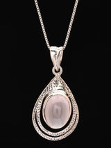 Rainbow Moonstone, Black Onyx and Rose Quartz Silver Pendant