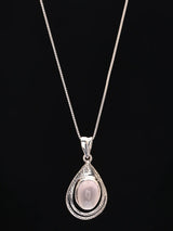 Rainbow Moonstone, Black Onyx and Rose Quartz Silver Pendant
