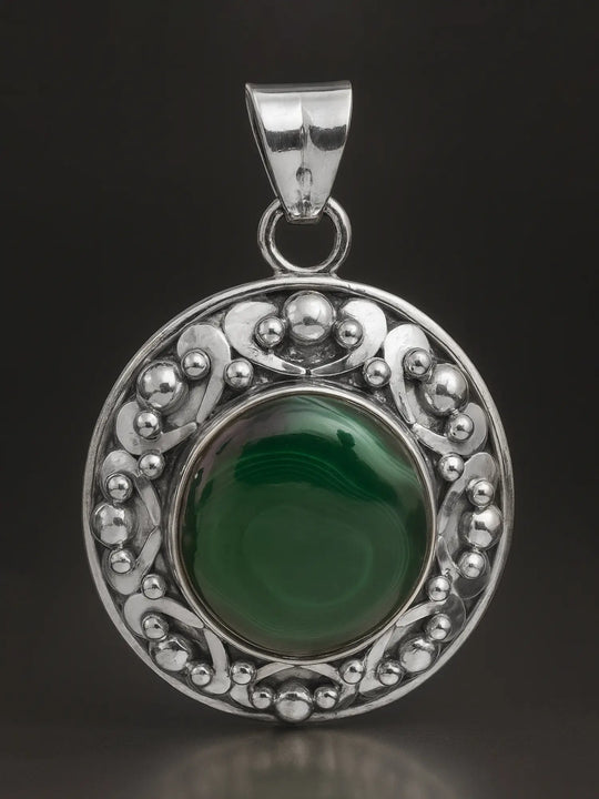 Malachite Round Sterling Silver Pendant