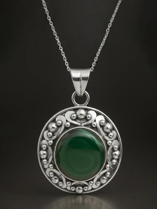 Malachite Round Sterling Silver Pendant