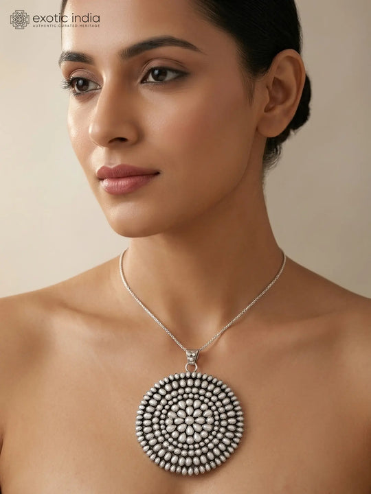 Pearl Sterling Silver Pendant with Floral Motif Work