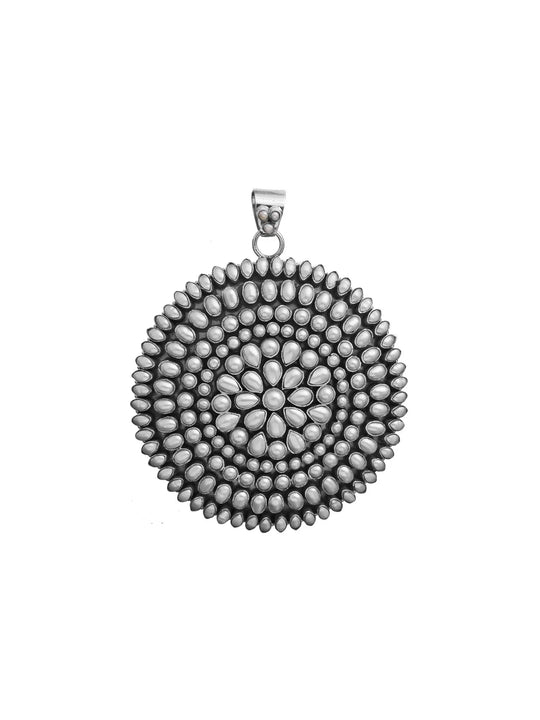 Pearl Sterling Silver Pendant with Floral Motif Work