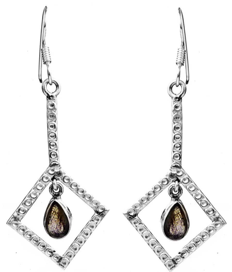 Gemstone Teardrop Sterling Silver Earrings with Pearl and Labradorite