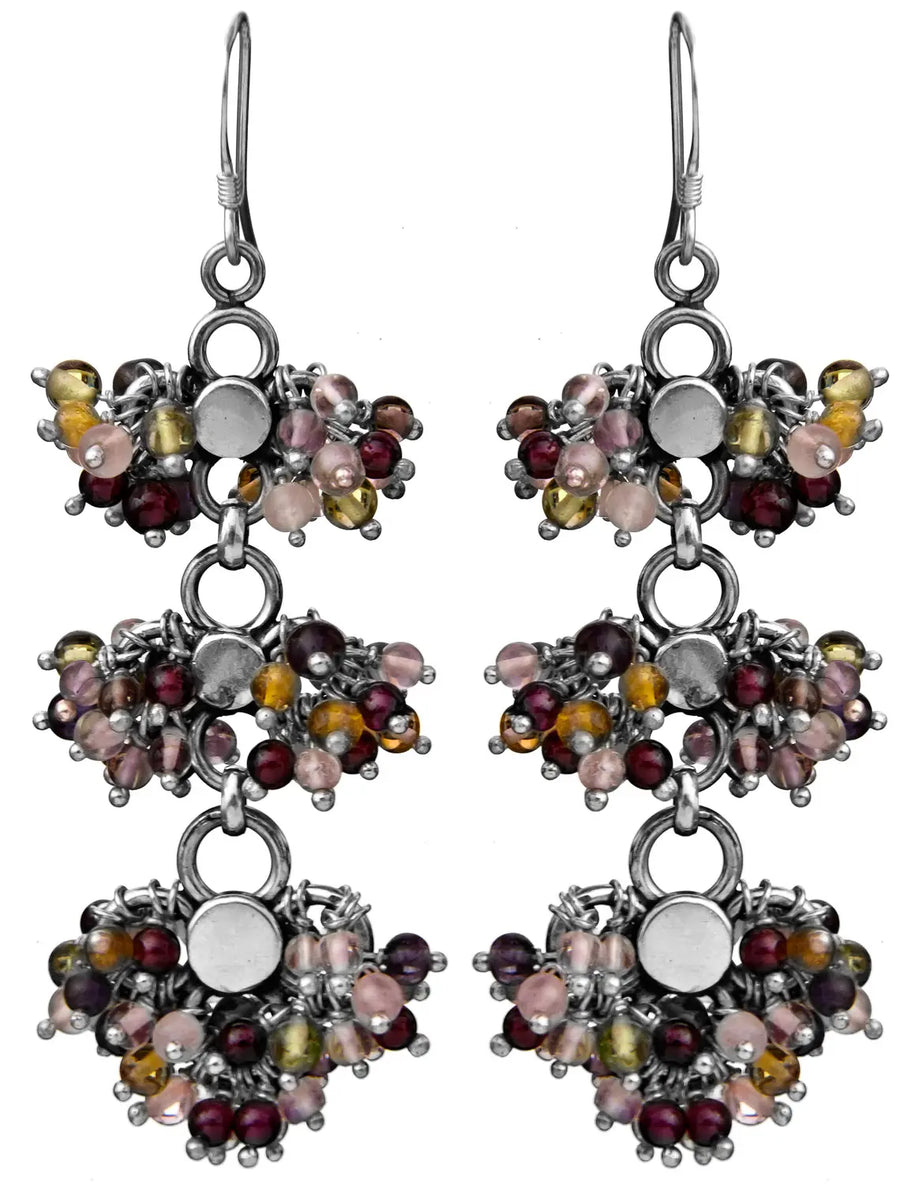Peridot Citrine Moonstone and Garnet Sterling Silver Earrings