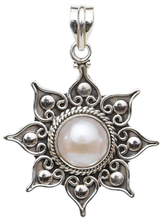 Pearl Sun Motif Sterling Silver Pendant