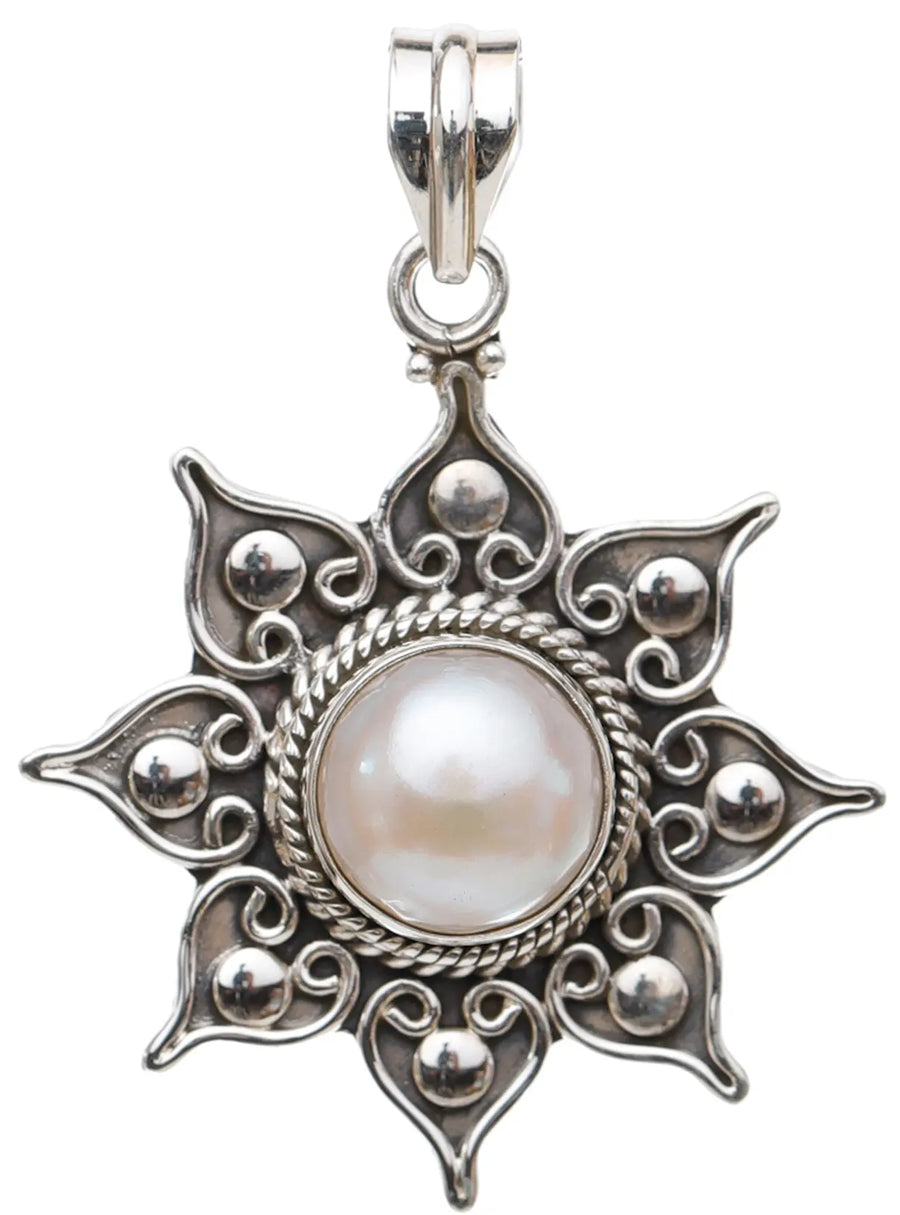 Pearl Sun Motif Sterling Silver Pendant