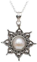 Pearl Sun Motif Sterling Silver Pendant