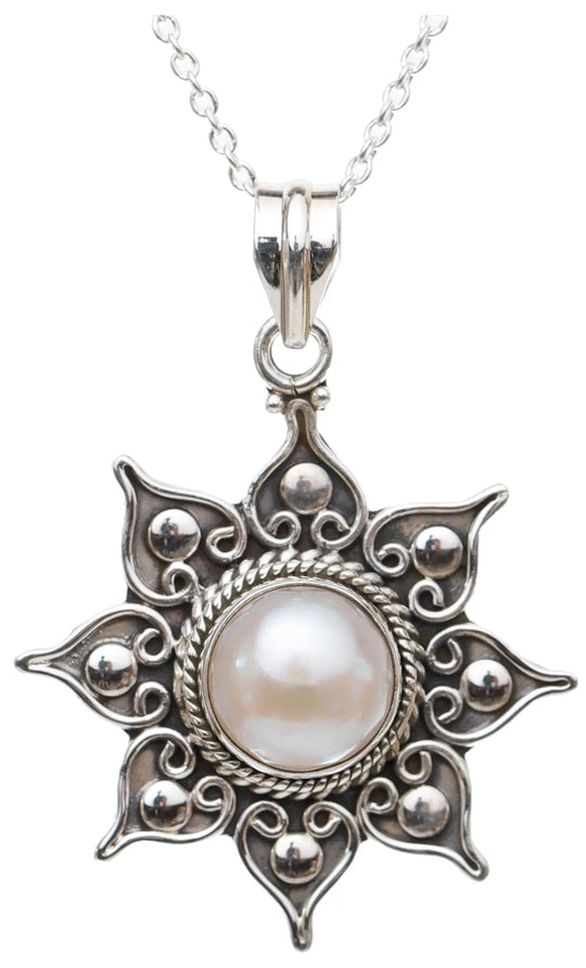 Pearl Sun Motif Sterling Silver Pendant