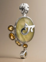 Prehnite and Faceted Citrine Sterling Silver Pendant
